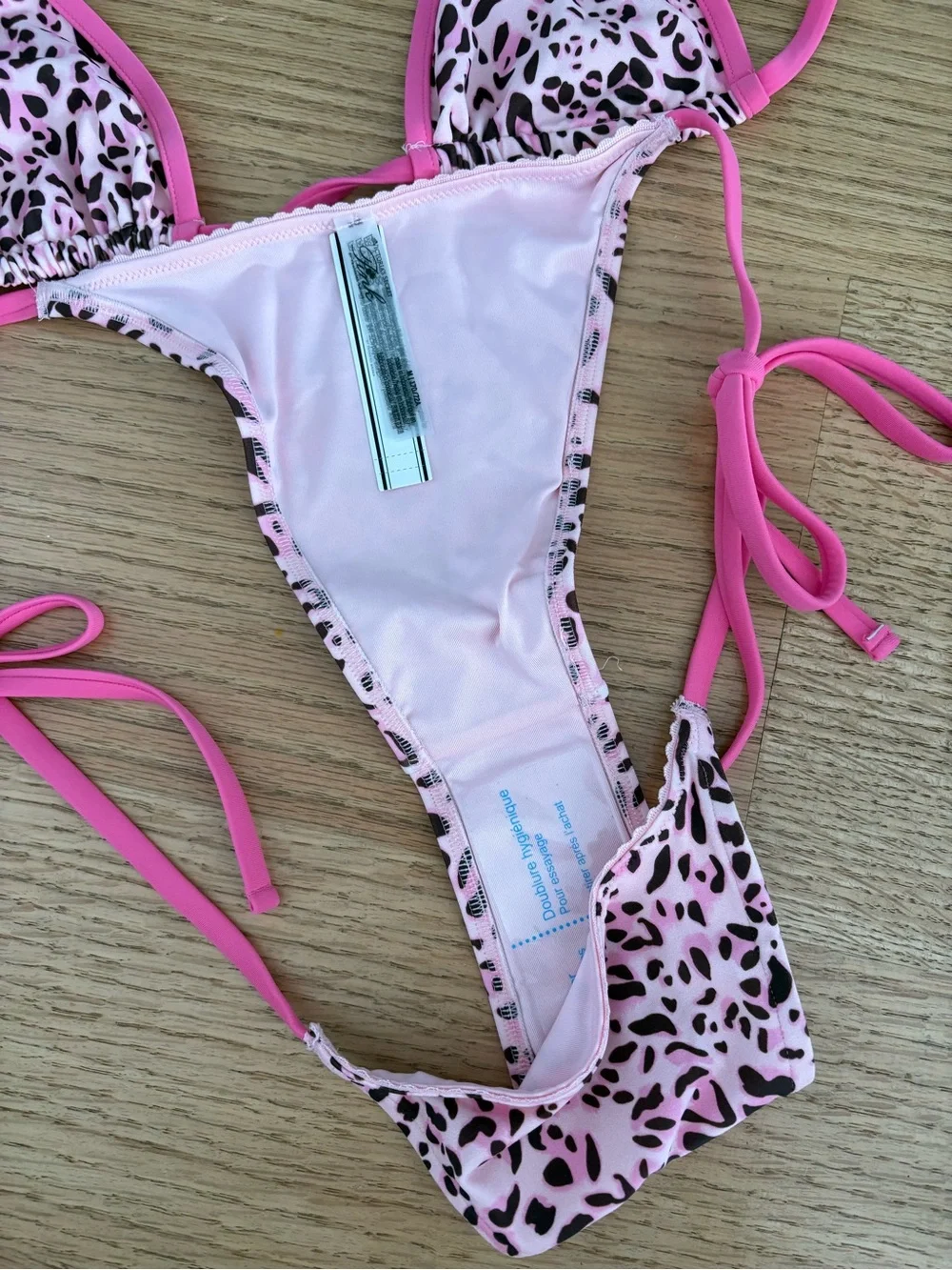 Frankie's Bikinis Pink Leopard Print Triangle Tie-Side Bikini